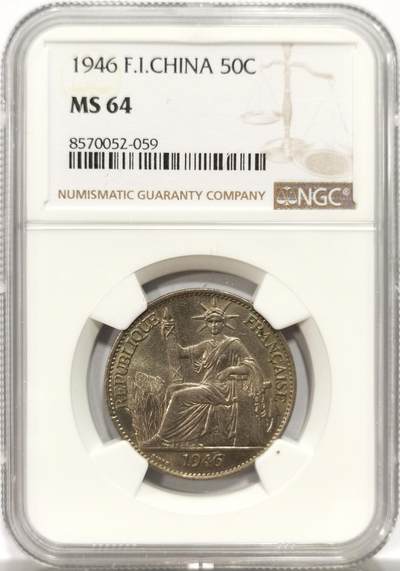 博洋堂“物美丰成”11月精品专场暨第145期（全场包邮） - NGC MS64 法属印支1946年坐洋50分镍币