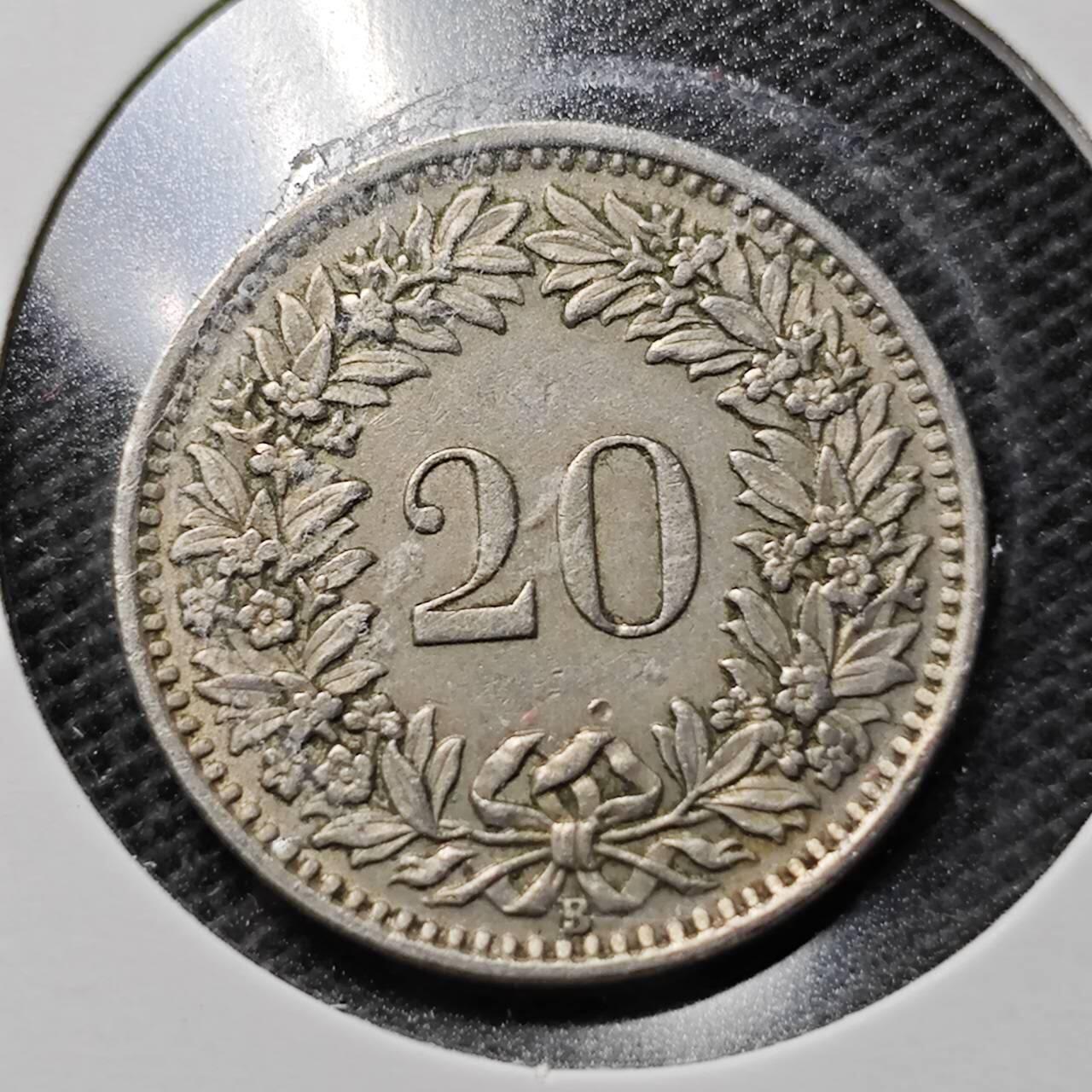 KK钱币收藏小铺  第359场  2月预留时间 周末发货  1953瑞士20分