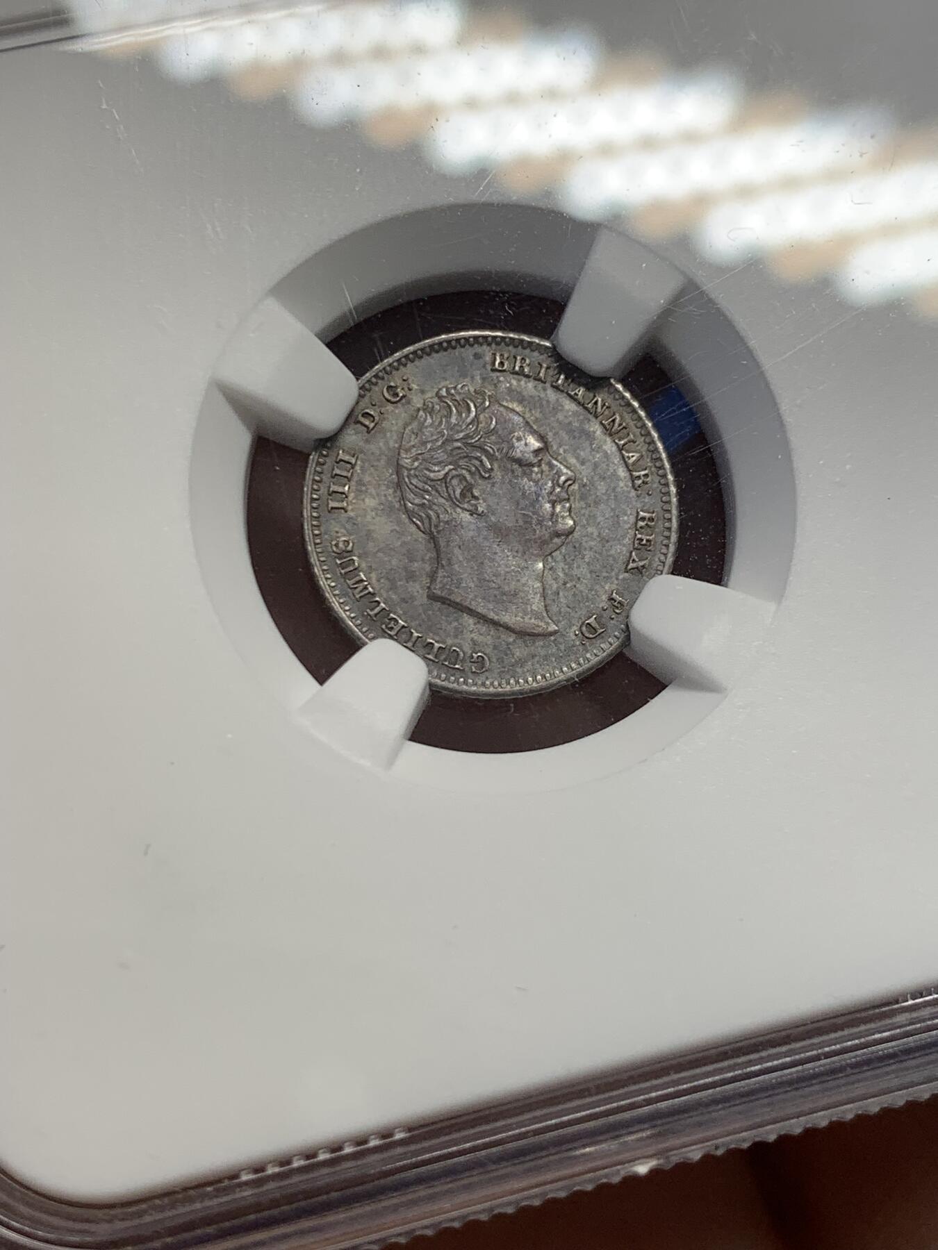 《竞宝斋》第432场 周日，周一 2场连拍 （全场包邮） NGC MS62 英国 1836年 威廉四世 4便士银币 高点细节保存不错 包浆也好