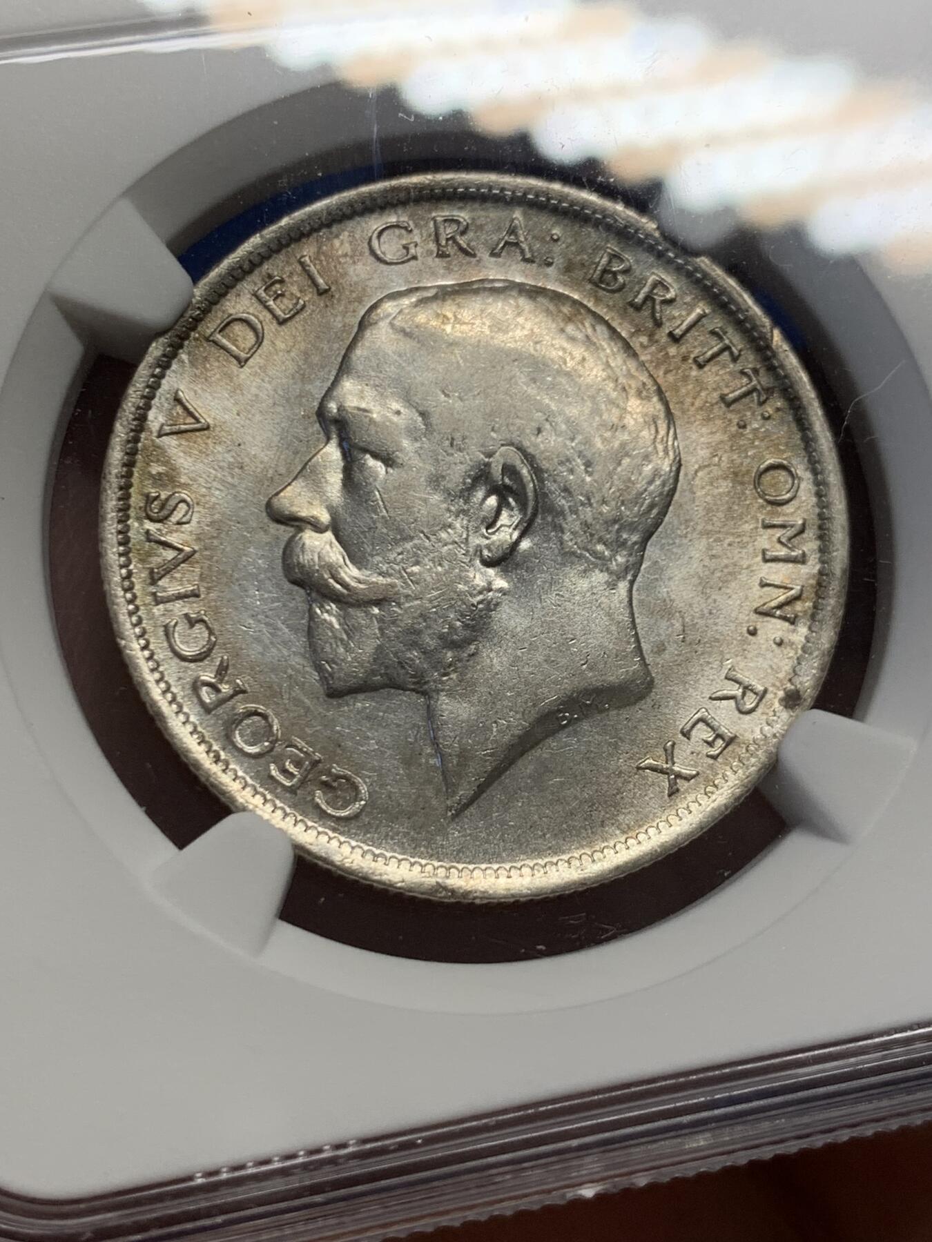《竞宝斋》第432场 周日，周一 2场连拍 （全场包邮） NGC AU58 英国 1917年 乔治五世 半克朗 银币 925银