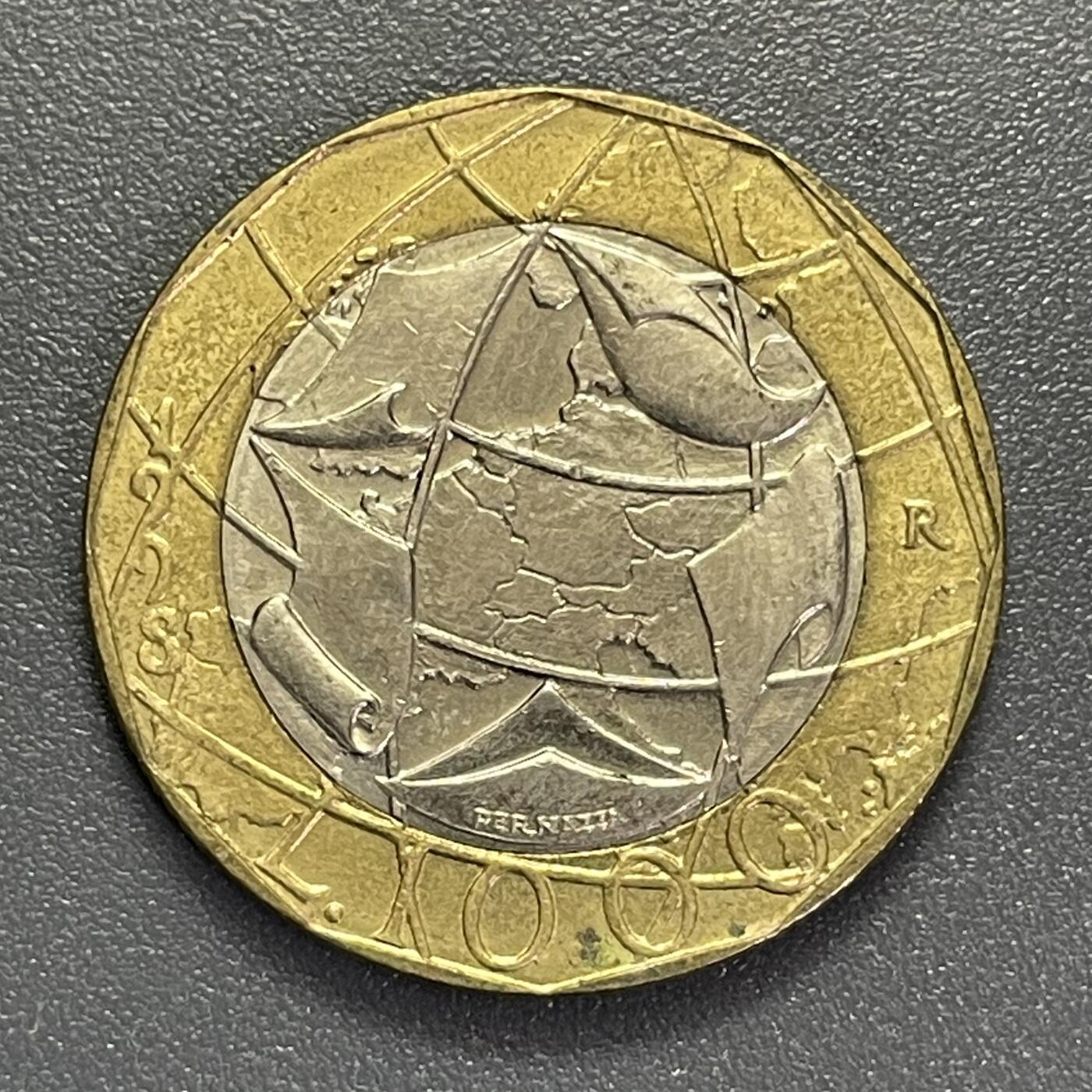 回流1026 意大利1998年1000里拉 统一后的德国地图双色币