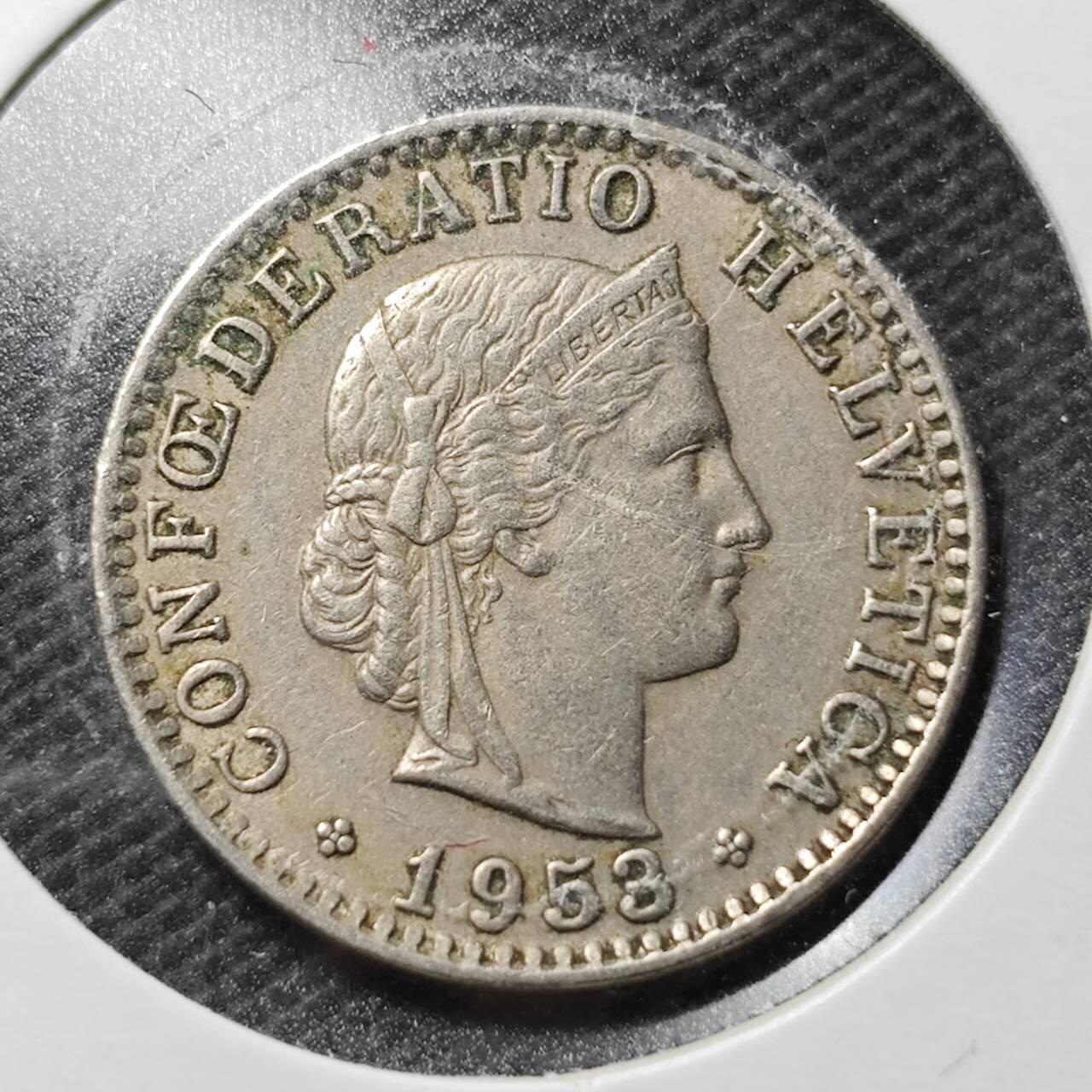 KK钱币收藏小铺  第359场  2月预留时间 周末发货  1953瑞士20分