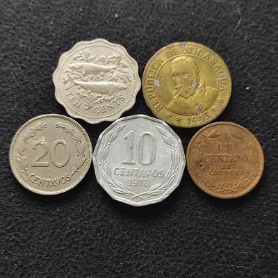 【全场包邮】纯粹捡漏拍472场（免费代拍第9场） - 美洲各国各年份散币5枚一组-巴哈马+尼加拉瓜+智利+厄瓜多尔