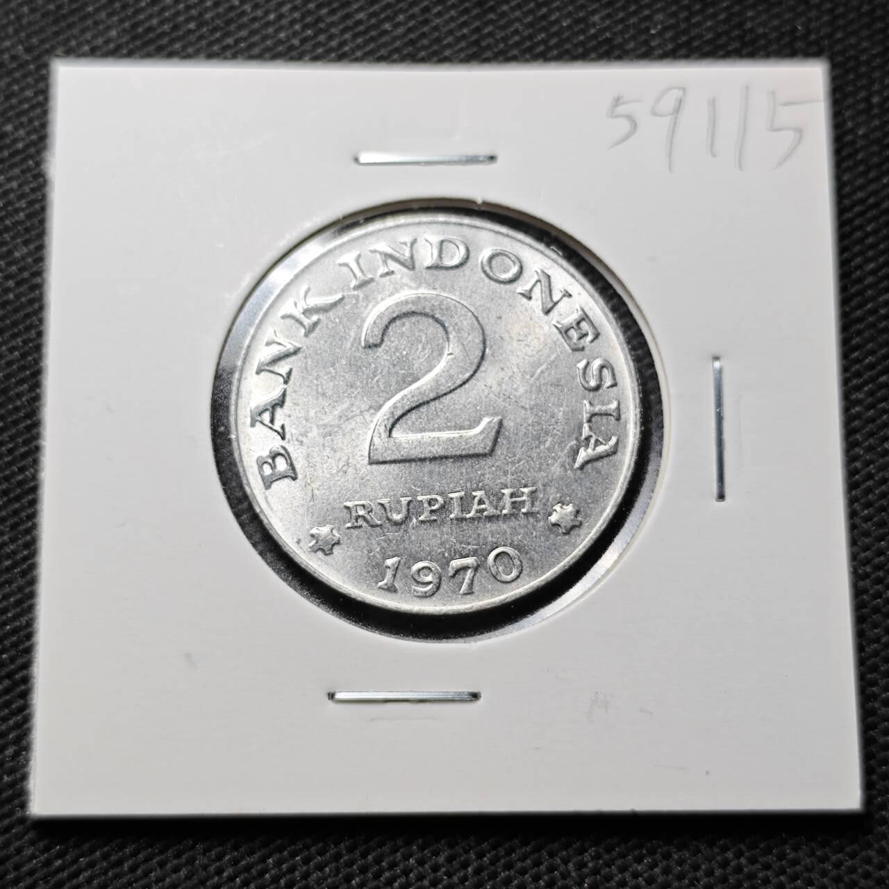 KK钱币收藏小铺  第359场  2月预留时间 周末发货  1970印度尼西亚2卢比 好品