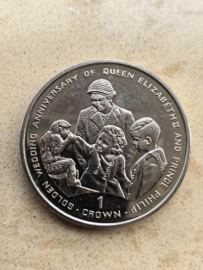 道一币馆币章第一百五十二场 - 马恩岛1997年伊丽莎白二世和菲利普王子大婚50周年1克朗纪念币-女王和子女