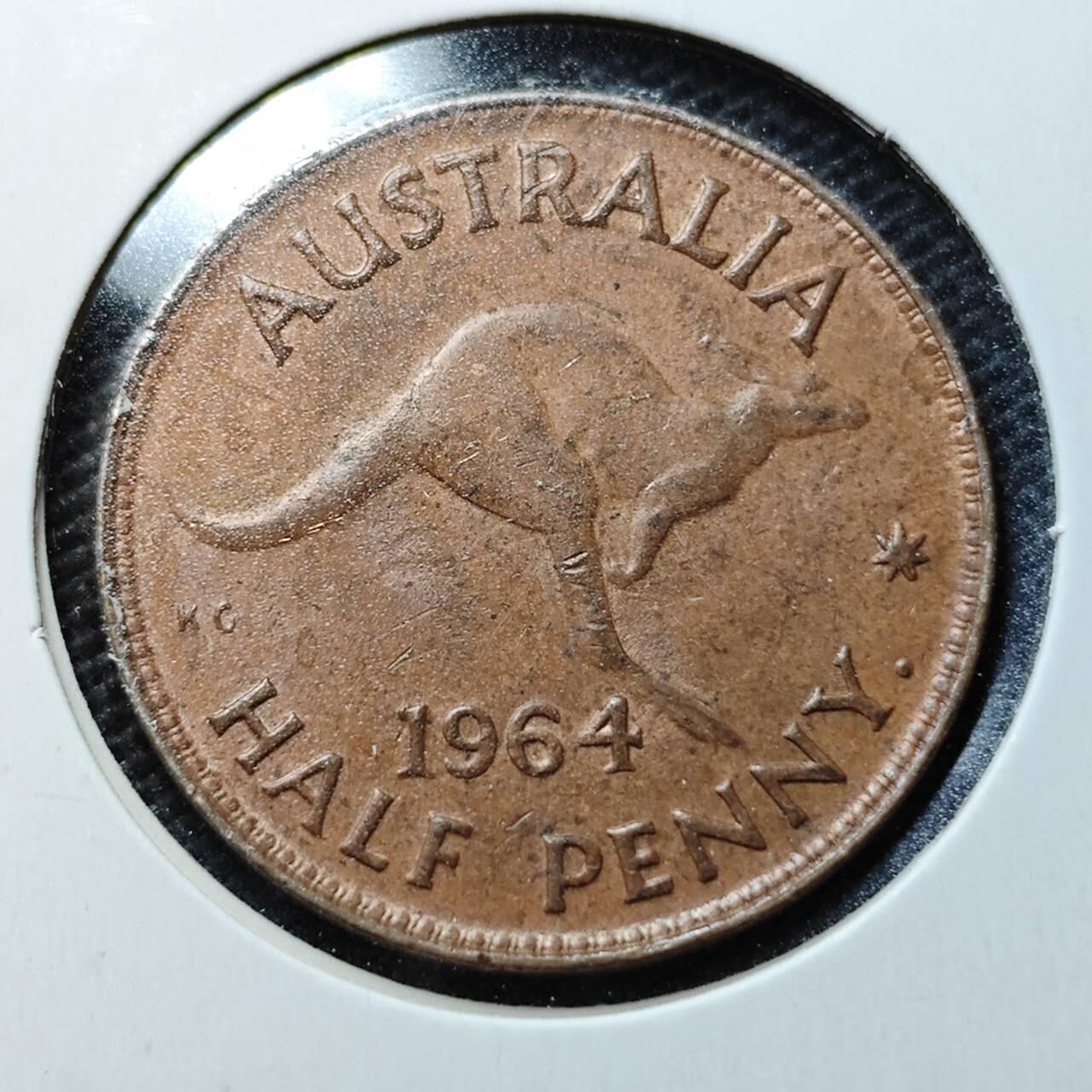 KK钱币收藏小铺  第359场  2月预留时间 周末发货  1964澳大利亚半便士铜币