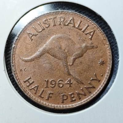 KK钱币收藏小铺  第359场  2月预留时间 周末发货 -  1964澳大利亚半便士铜币