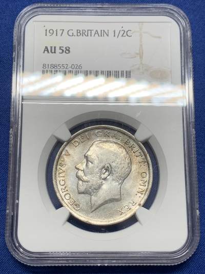 《竞宝斋》第432场 周日，周一 2场连拍 （全场包邮） - NGC AU58 英国 1917年 乔治五世 半克朗 银币 925银