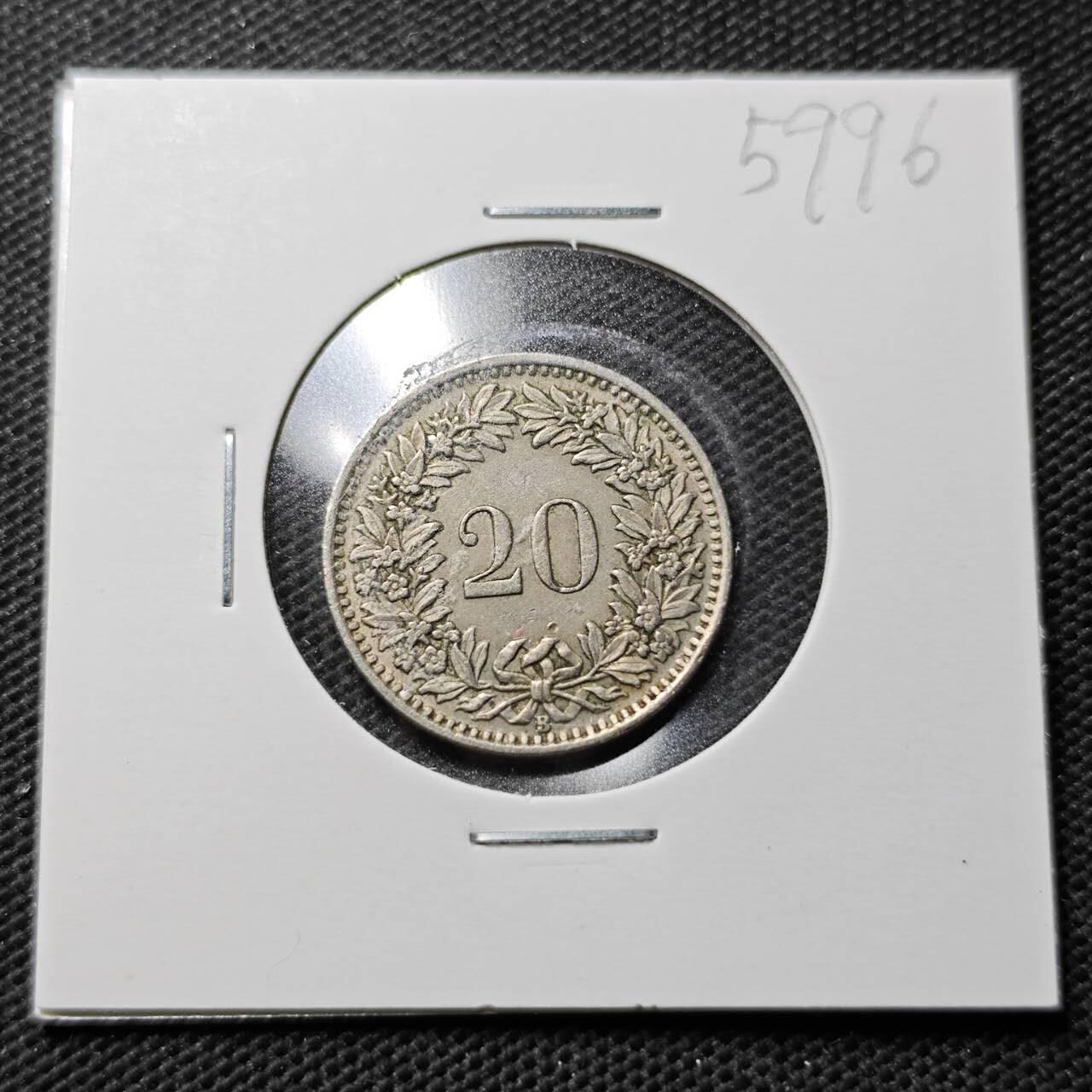 KK钱币收藏小铺  第359场  2月预留时间 周末发货  1953瑞士20分