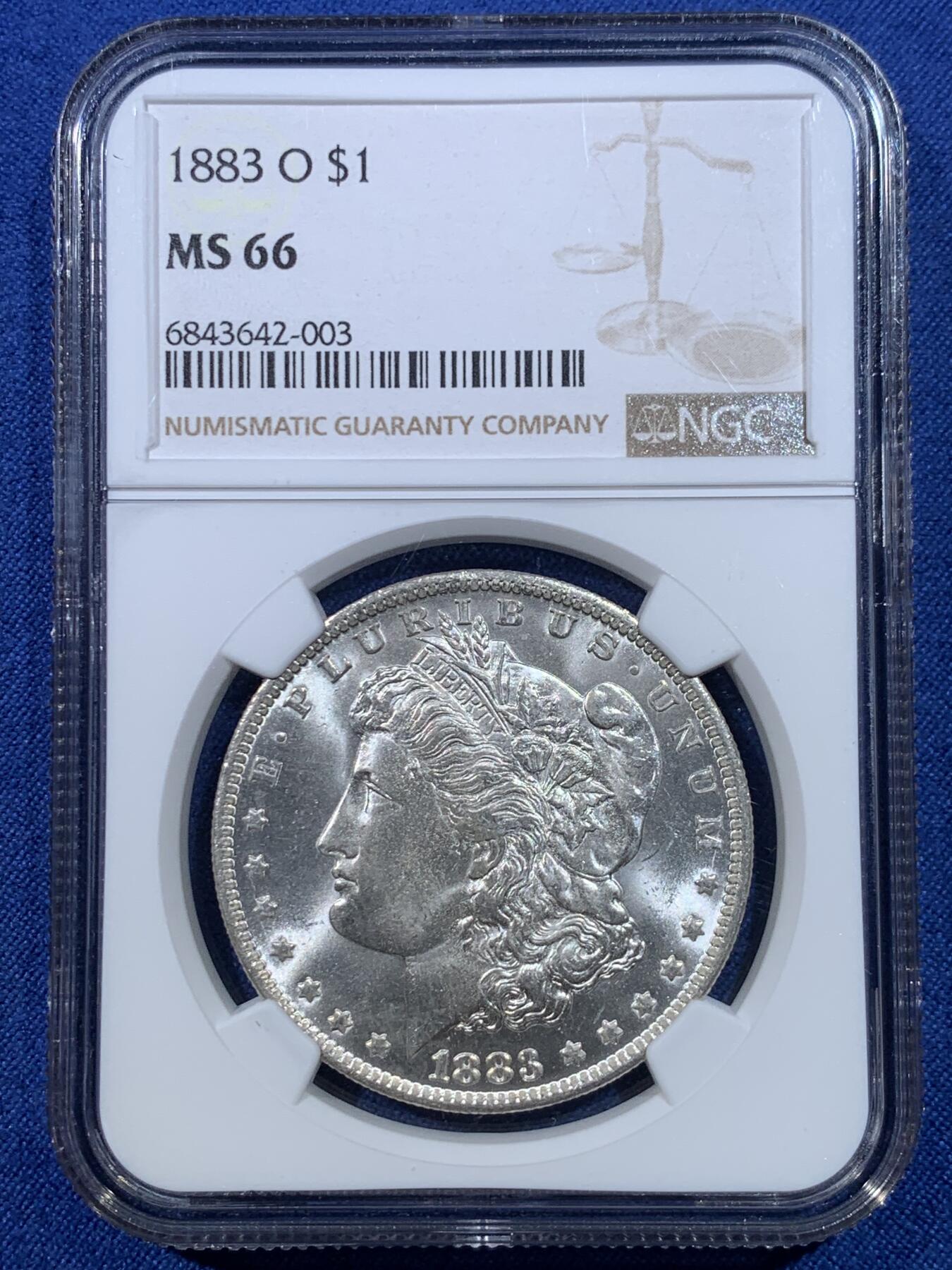 《竞宝斋》第432场 周日，周一 2场连拍 （全场包邮） NGC MS66 美国 1883年 一美元 摩根银币 高分收藏级 超强转光 同分中的战斗机