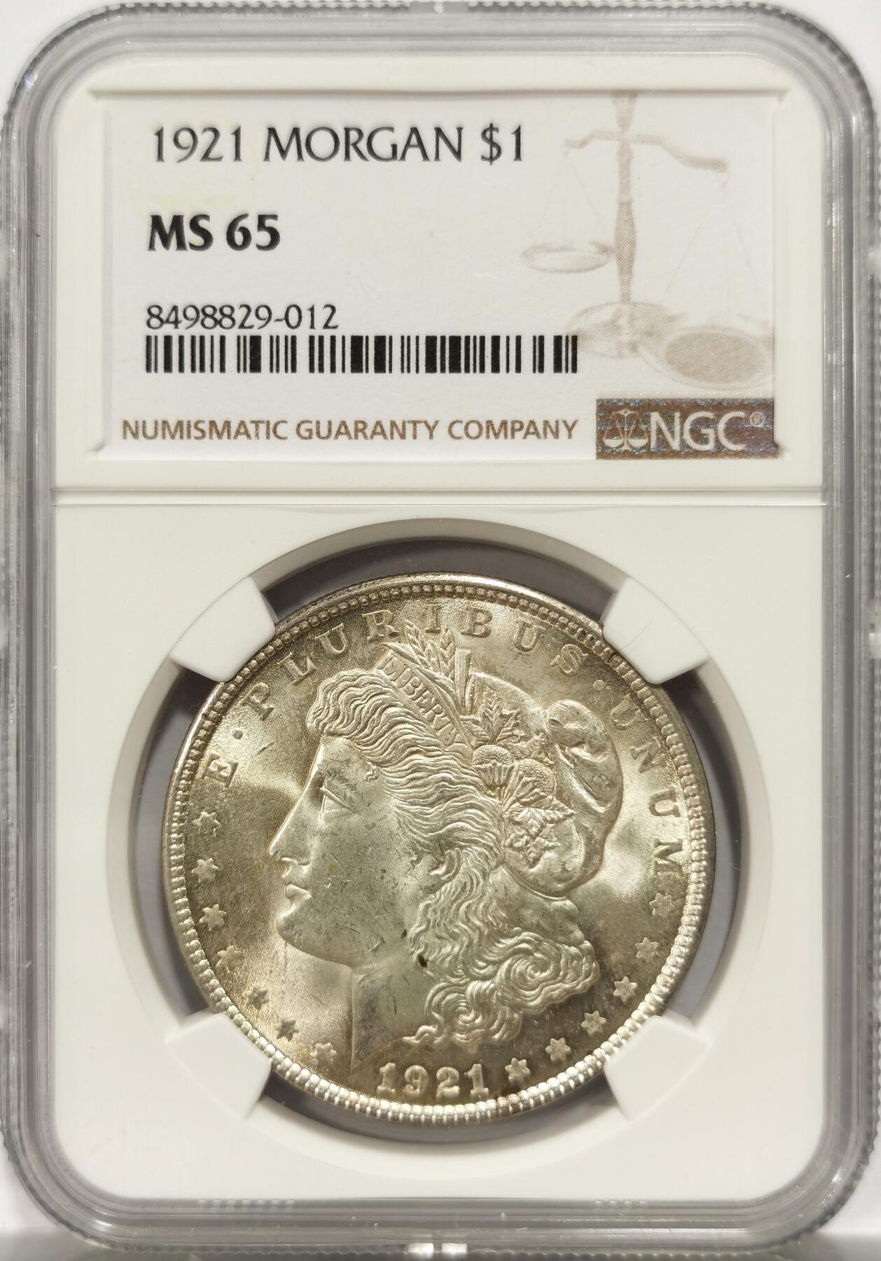 博洋堂世界钱币拍卖第144期（全场包邮） NGC MS65 美国1921年摩根银币，卷拆极品，光度极佳，一步到位的好品相。