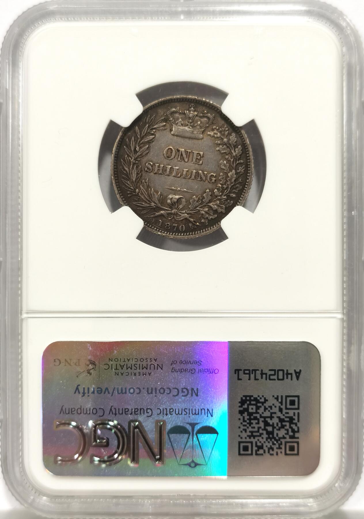 博洋堂世界钱币拍卖第144期（全场包邮） NGC AU53 英国1870年维多利亚小维先令，模具号9，在ESC的稀有度为R，非常好的年份，状态很好