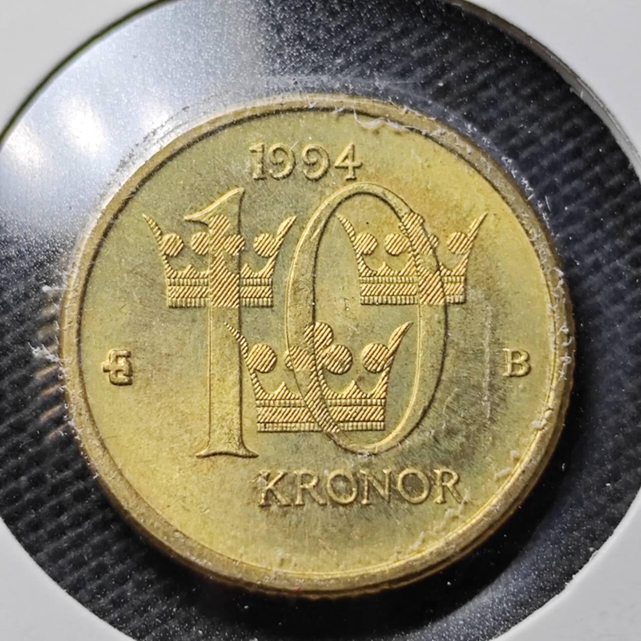 KK钱币收藏小铺  第359场  2月预留时间 周末发货  1994瑞典10克朗 好品