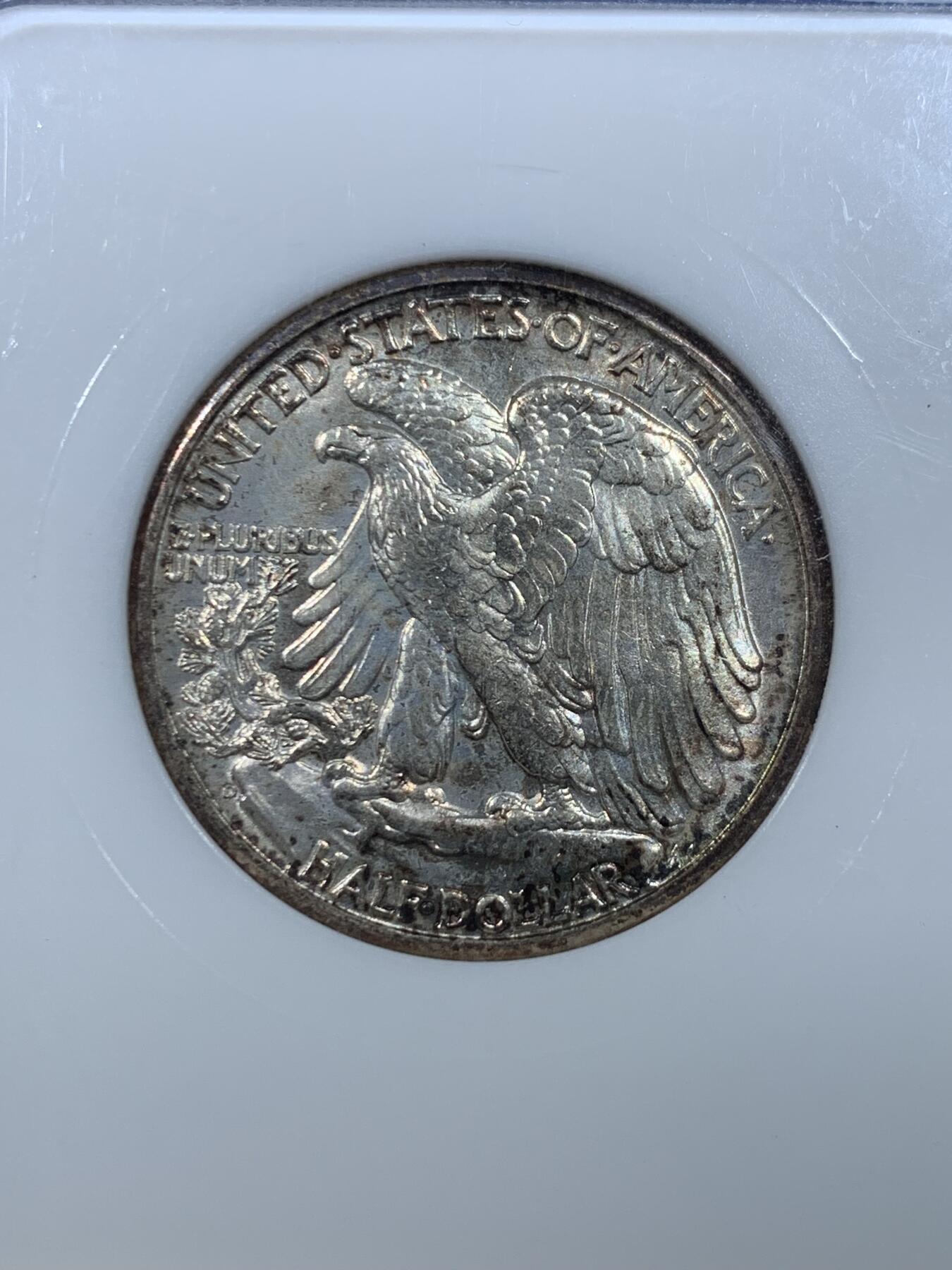 《竞宝斋》第432场 周日，周一 2场连拍 （全场包邮） NGC MS65 美国 1945年 D版行走女神银币 NGC老盒严评 女神面惊艳的五彩