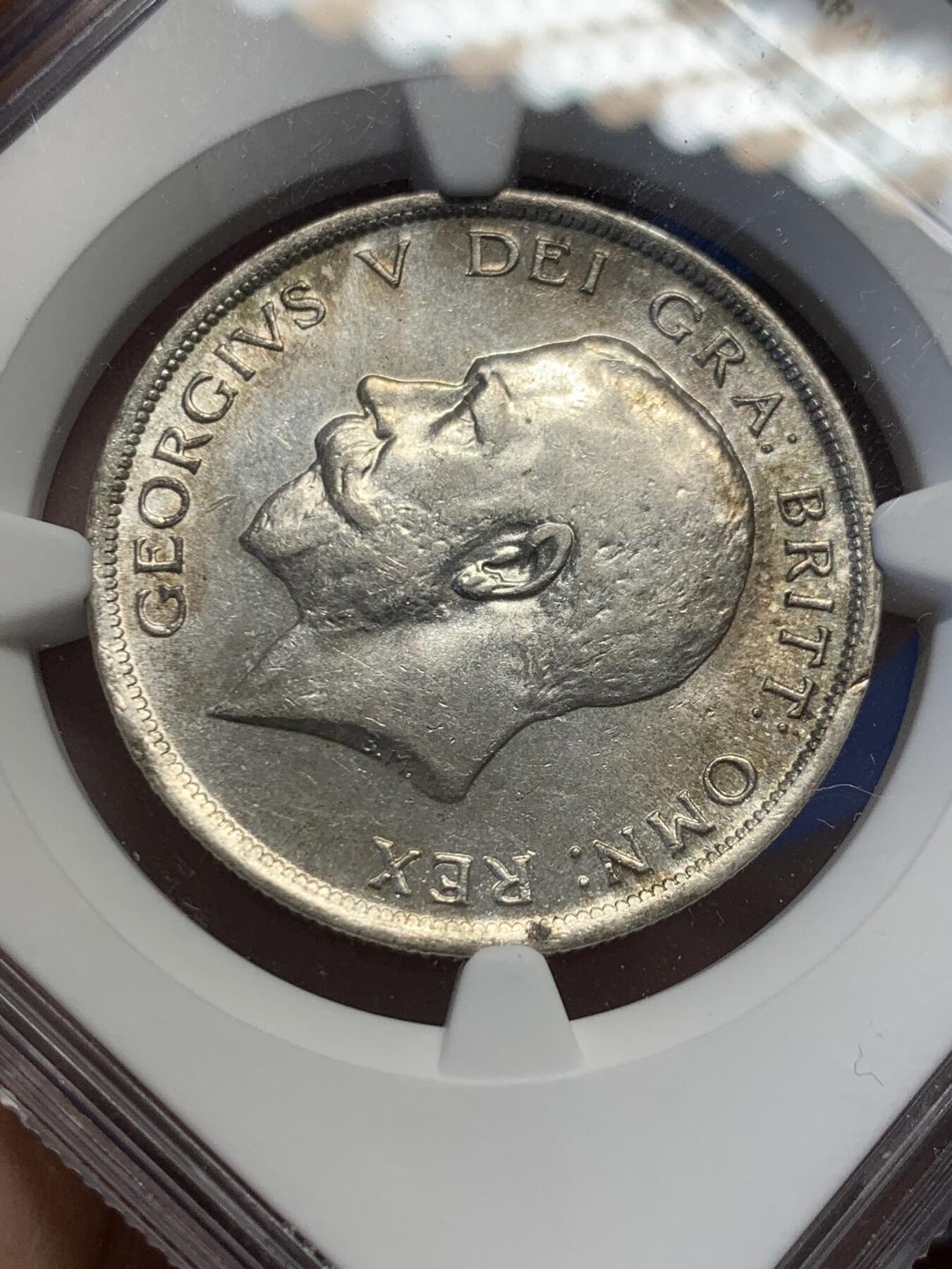 《竞宝斋》第432场 周日，周一 2场连拍 （全场包邮） NGC AU58 英国 1917年 乔治五世 半克朗 银币 925银