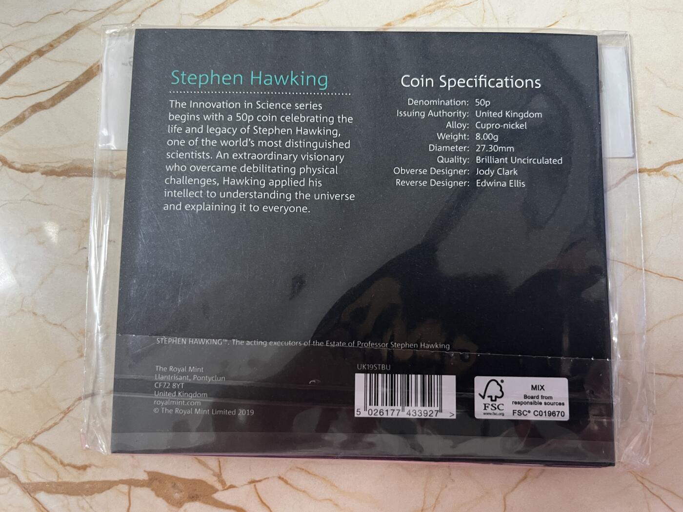 第180期拍卖【长期征集拍品】【北京币展专场】 卡装英国2019年霍金黑洞50便士铜镍合金纪念币