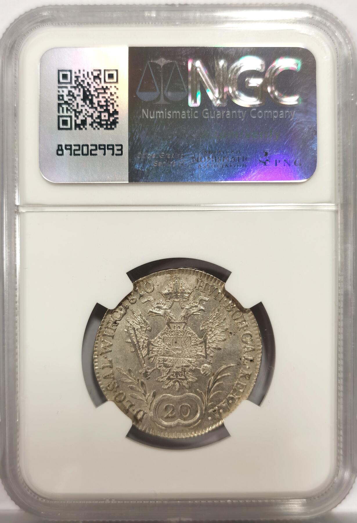 博洋堂世界钱币拍卖第144期（全场包邮） NGC AU58 奥地利1810年弗朗茨一世20K银币