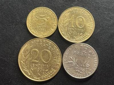 邮泉阁限时拍卖第三十二场 法国硬币专场（硬币在国外。请付邮费6元。） - 第五共和国1994年蜜蜂版4枚
