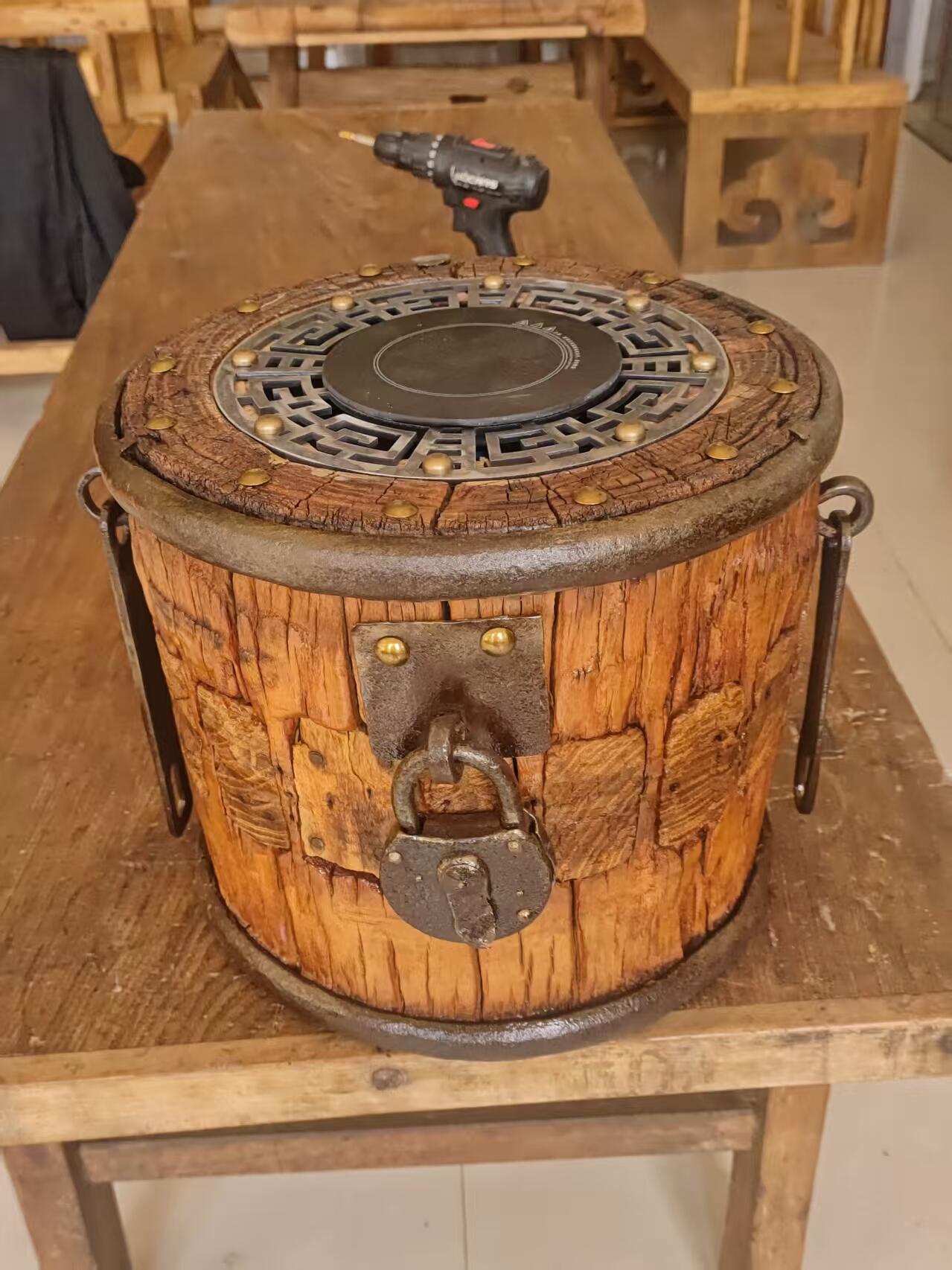精品特大老榆木风化轴头煮茶炉，碳电两用，老物件改造，韵味十足，茶室必备品