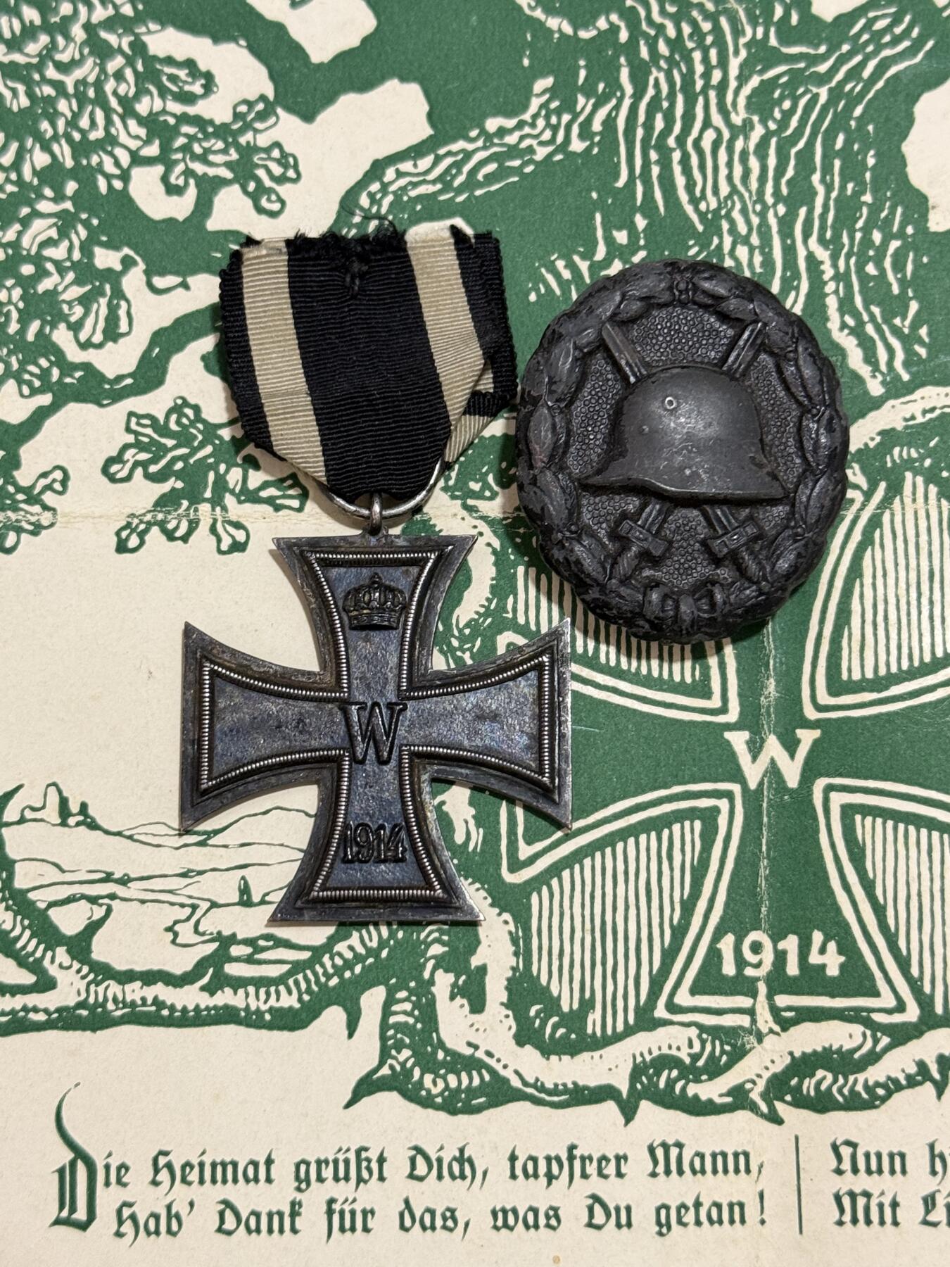 韵星假日精品2025秋季军品类拍卖会-- Rimey Holidays Boutique 2025 Autumn Militaria Sale 一战老兵归乡致敬函 获得者获得二级铁十字勋章和黑色战伤奖章 致敬函和两枚章一组