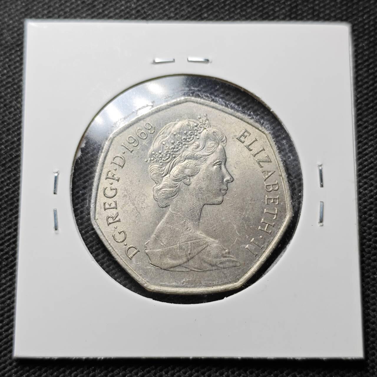 KK钱币收藏小铺  第359场  2月预留时间 周末发货  1969英国大50便士 好品