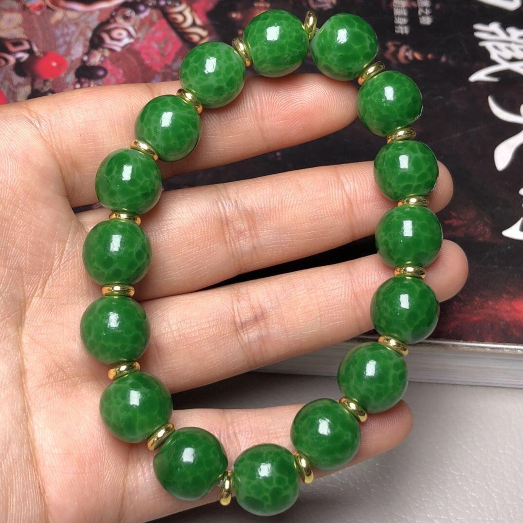 听雨轩（九） 老料琉璃青蛙瓜皮手链 尺寸12毫米16颗