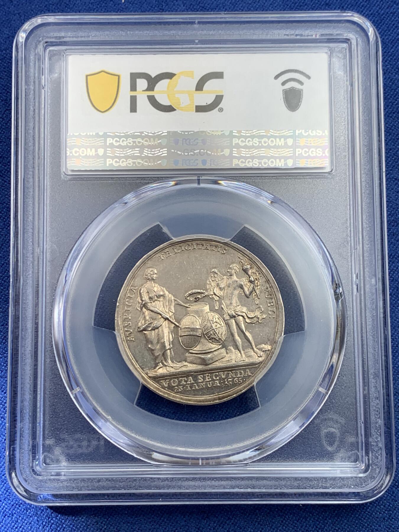 《竞宝斋》第432场 周日，周一 2场连拍 （全场包邮） PCGS MS61 神圣罗马帝国 约瑟夫二世 与巴伐利亚公主 婚礼纪念银章 首见品种 细节极好 明显低评了
