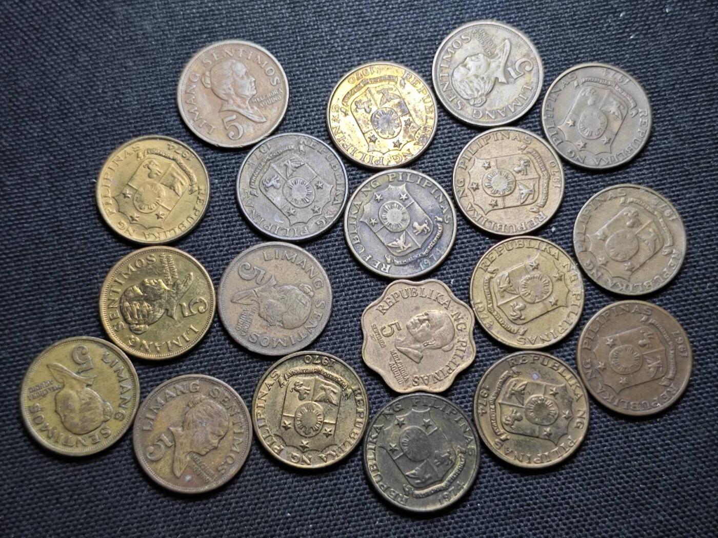 KK钱币收藏小铺  第359场  2月预留时间 周末发货  菲律宾5分铜币一组19枚