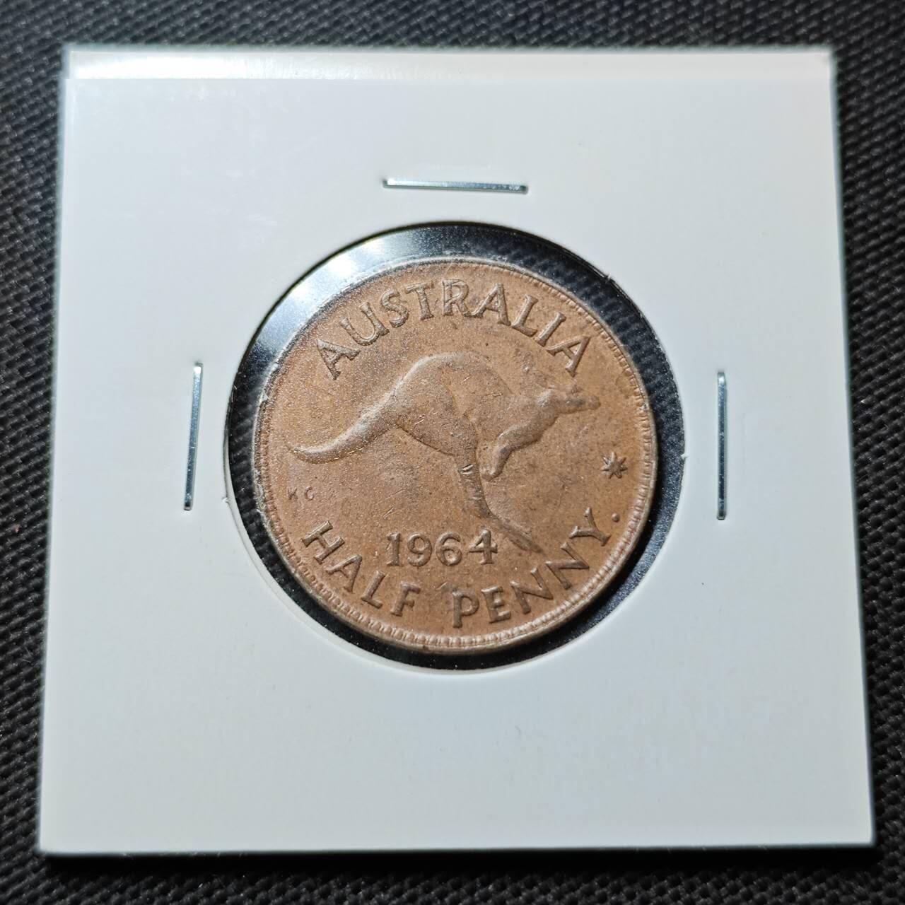KK钱币收藏小铺  第359场  2月预留时间 周末发货  1964澳大利亚半便士铜币