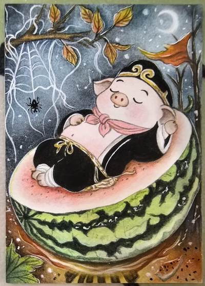 丫丫卡拍-场主生日🎂全场包邮（3月1日22：00截拍） 【原稿手绘小卡】墨婉文化《红月》Q版师徒四人一套