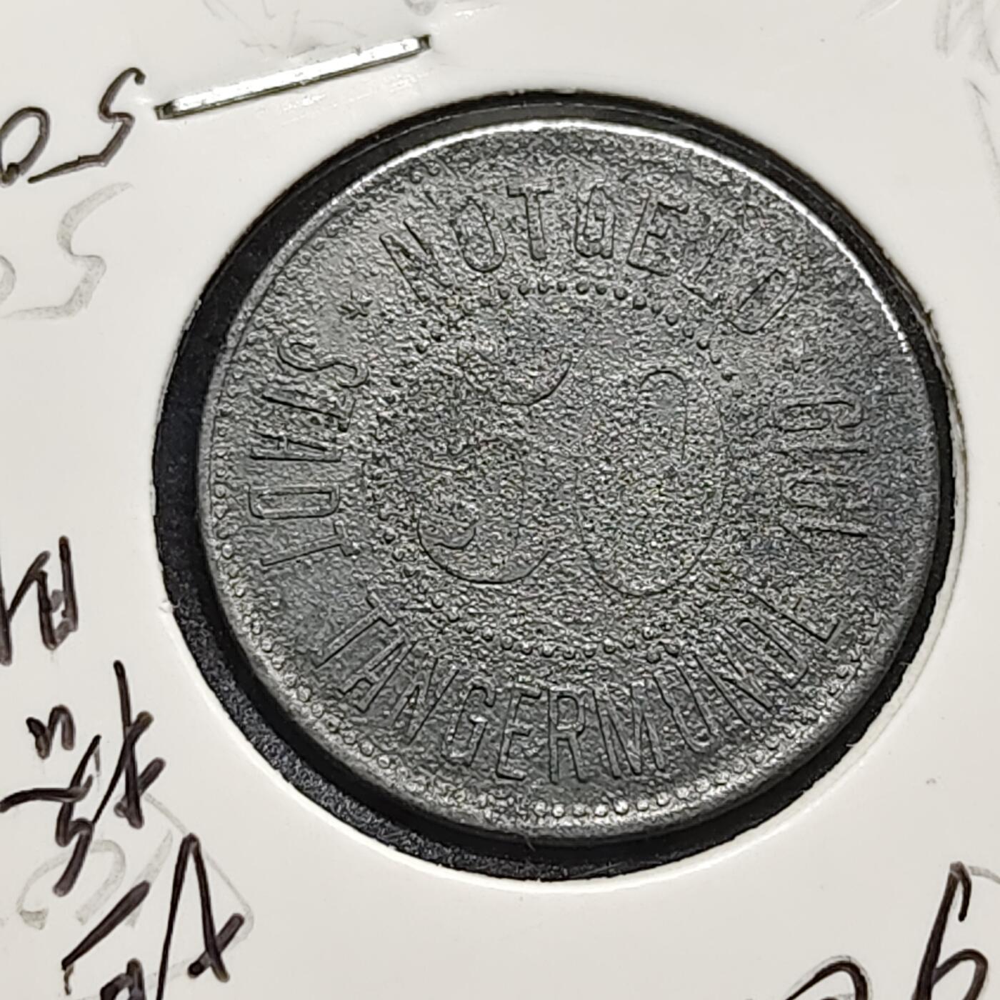 【全场包邮】纯粹捡漏拍472场（免费代拍第9场） 德国紧急状态坦格明德1919年50芬尼锌币