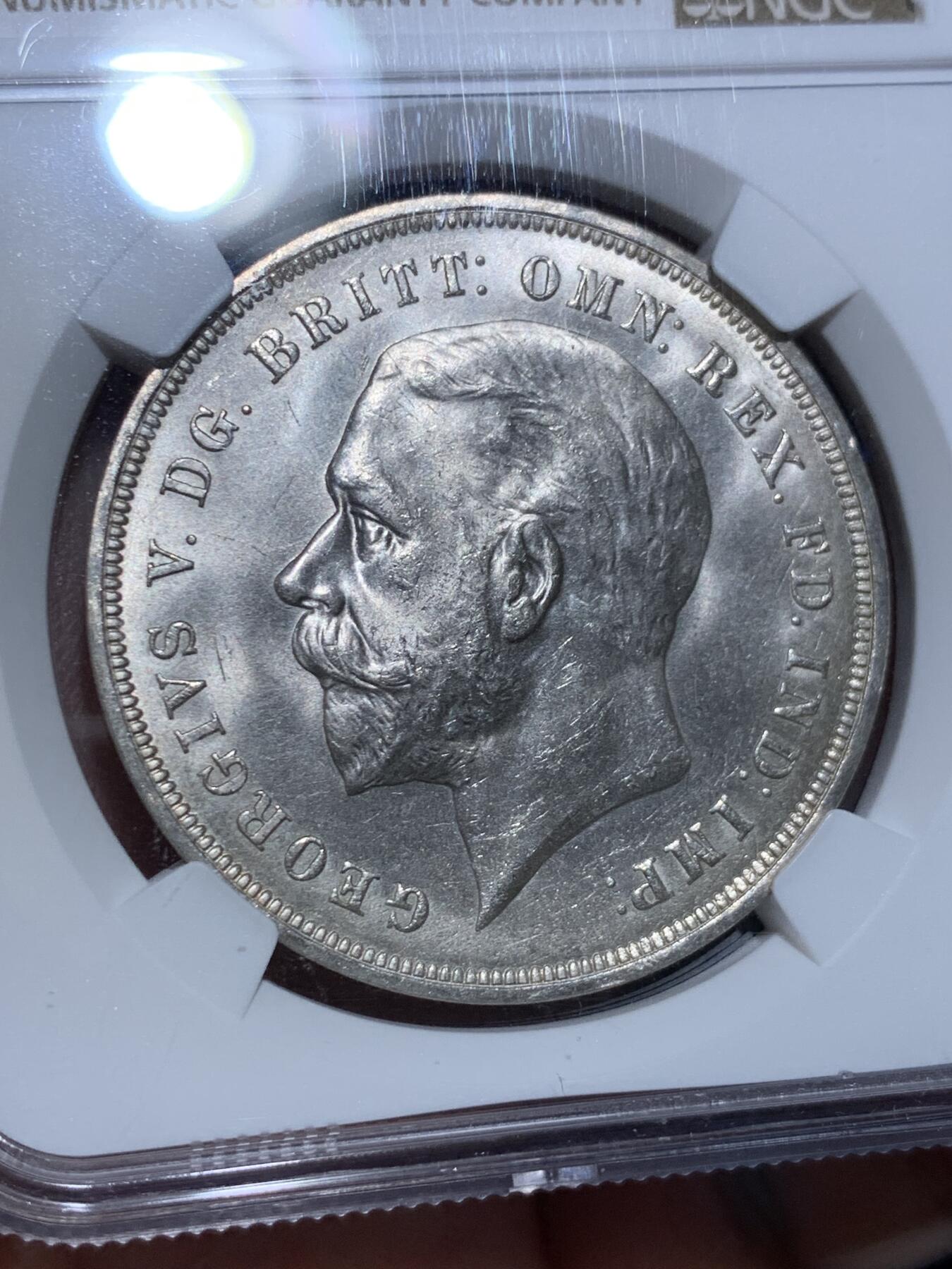 《竞宝斋》第432场 周日，周一 2场连拍 （全场包邮） NGC MS63 英国1935年乔治五世1克朗木马剑银币 状态极佳