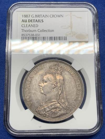 《竞宝斋》第432场 周日，周一 2场连拍 （全场包邮） - NGC AUD 1887年英国维多利亚高冠马剑克朗 错杀，英国钱币名家Thorbum旧藏，双面包浆极美，适合自藏