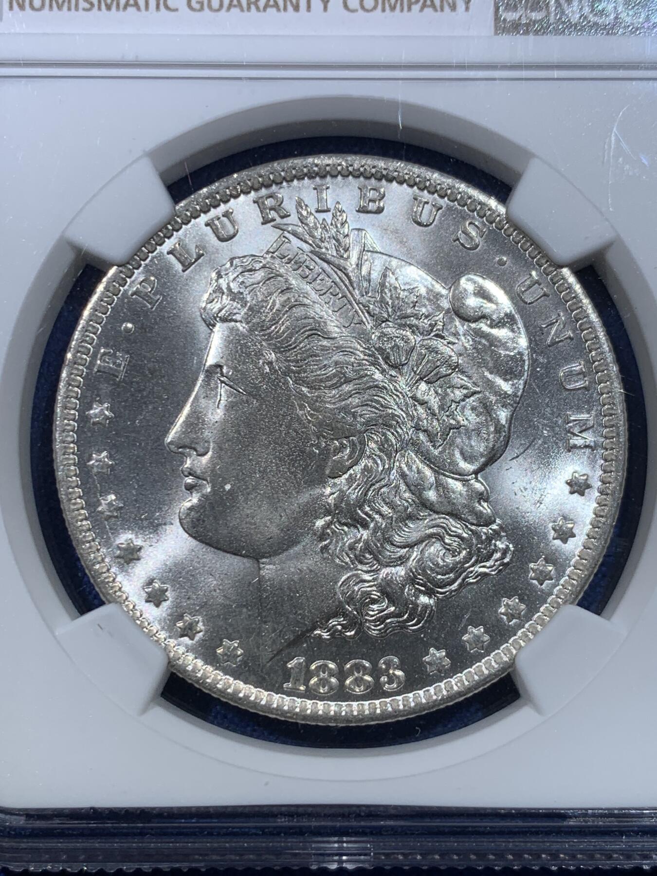 《竞宝斋》第432场 周日，周一 2场连拍 （全场包邮） NGC MS66 美国 1883年 一美元 摩根银币 高分收藏级 超强转光 同分中的战斗机