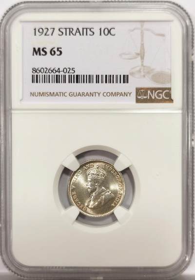 博洋堂世界钱币拍卖第144期（全场包邮） - NGC MS65 海峡1927乔五10分银币，罕见早期高分辅币，曝光状态，一枚毕业