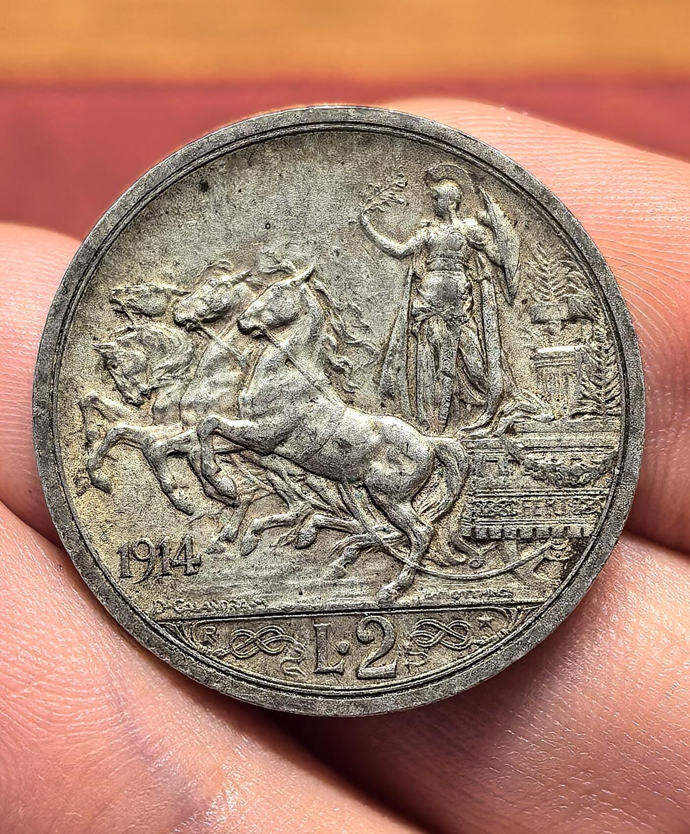 南宋泉阁俄币 外币 国币 专场第十八期 【送拍无额外佣金】 意大利 1914年 2里拉 马车银币 光度很好 美品