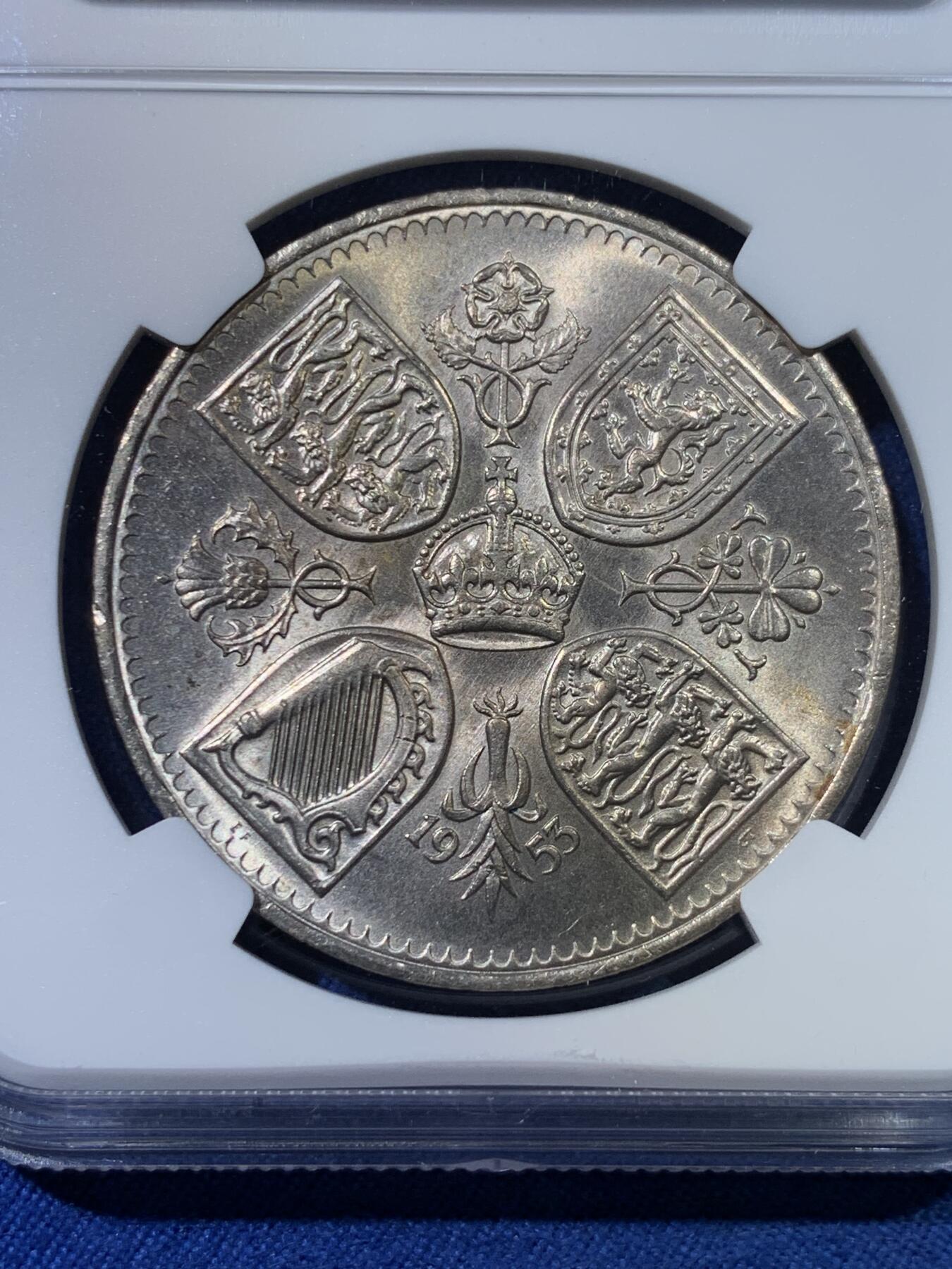 《竞宝斋》第432场 周日，周一 2场连拍 （全场包邮） NGC MS64 英国1953年伊丽莎白二世登基克朗型纪念币