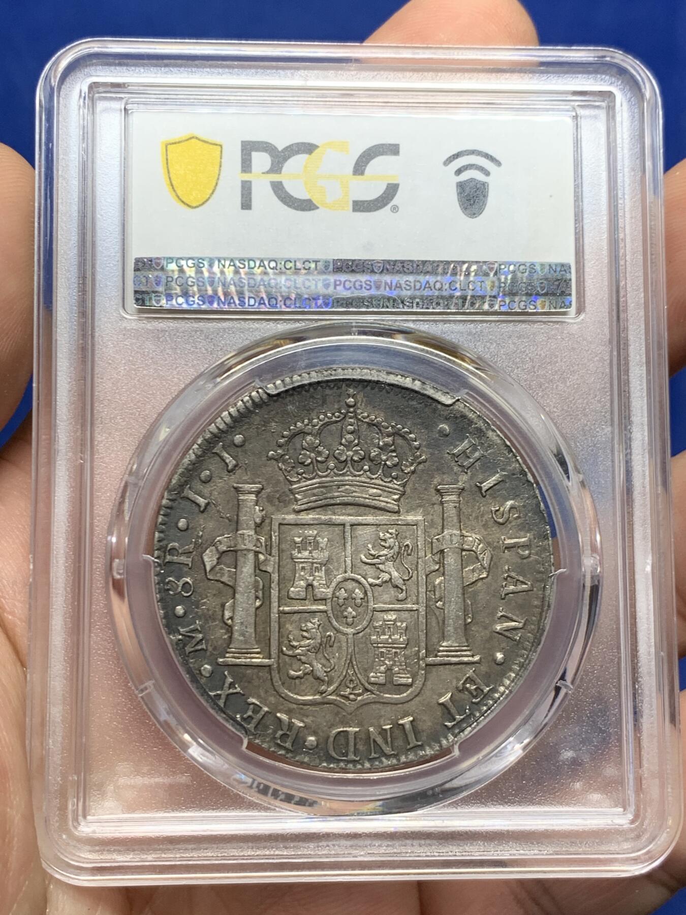 《竞宝斋》第433场 周日，周一 2场连拍 （全场包邮） PCGS XF45 西属墨西哥1817年斐迪南七世双柱银币，超过200年原味传世包浆
