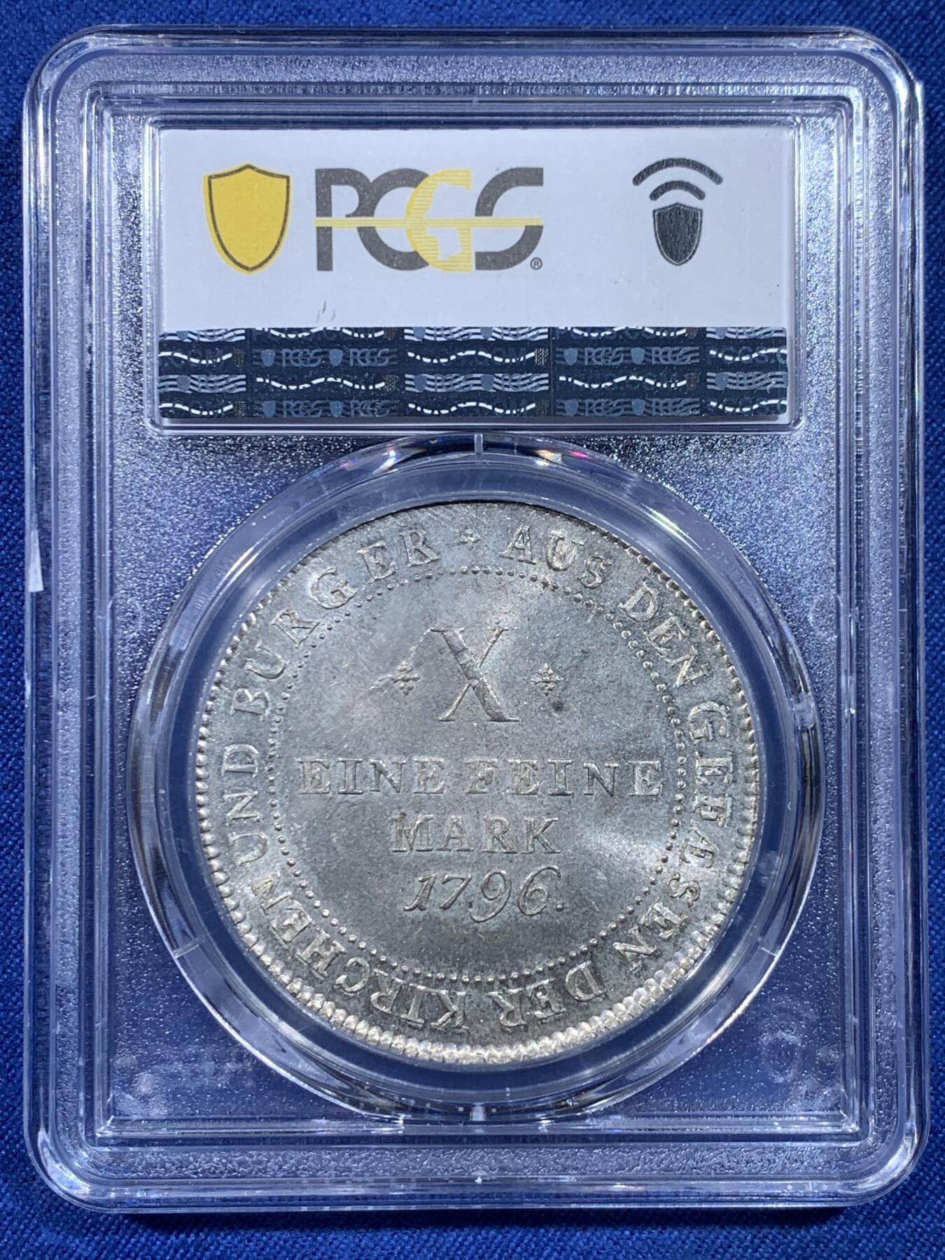 《竞宝斋》第433场 周日，周一 2场连拍 （全场包邮） 冠军分 PCGS MS65 德国 1796 法兰克福 烤鸡泰勒大银币 十字转光 顶级状态 深打凝霜 可遇不可求的状态
