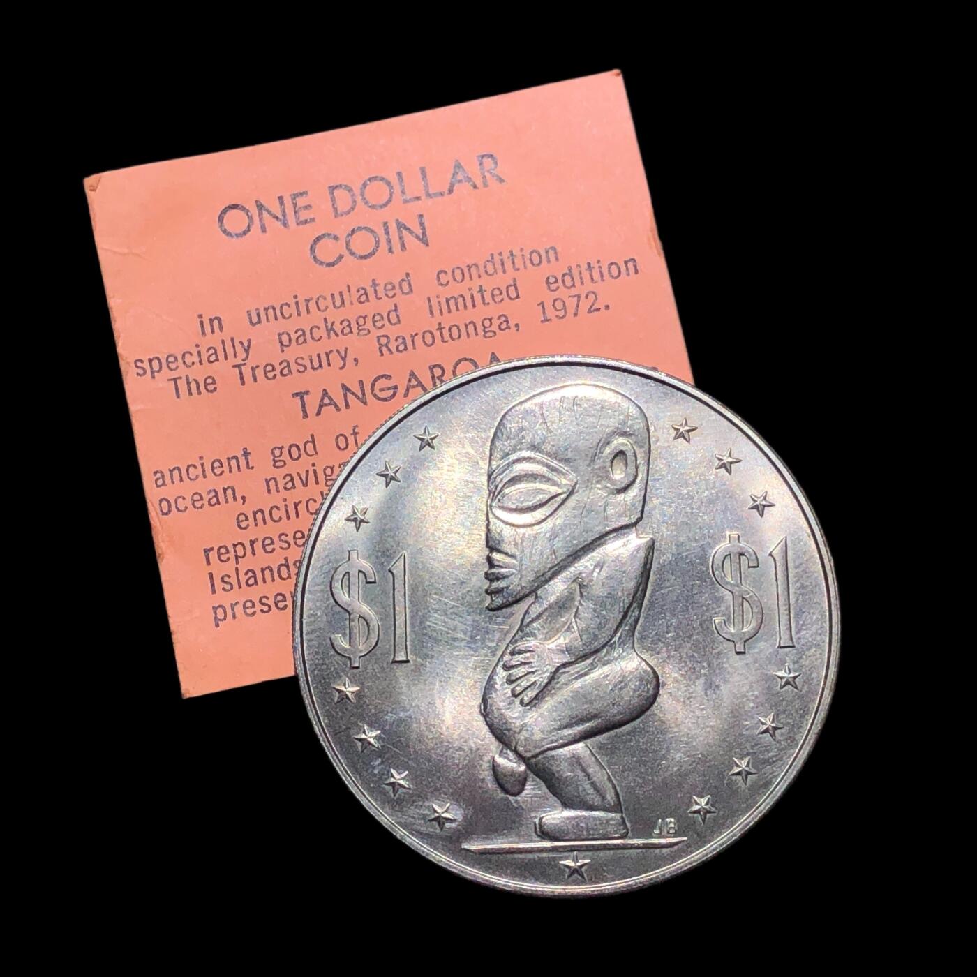 世界各国普、纪币捡漏专场(第十七场) 1972年库克群岛生·殖·神克朗型1元币（带说明）