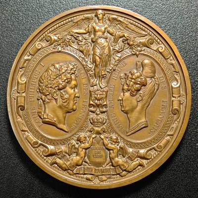 【德藏】世界币章拍卖第151期（拍品征集中~欢迎藏友联系） - 1830年 法国王室访问巴黎皇家造币厂纪念大铜章 丰饶角边铭 立体感极强 直径约：75.8mm；重约：200.7g