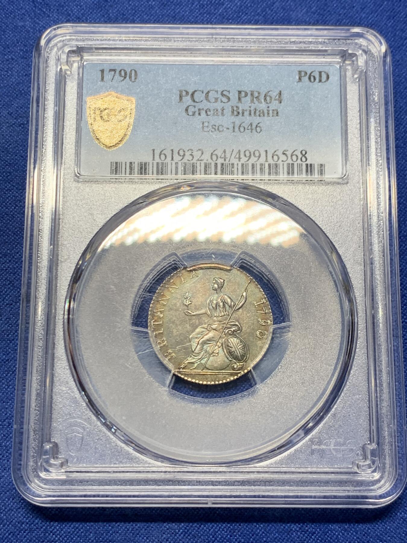 《竞宝斋》第433场 周日，周一 2场连拍 （全场包邮） PCGS PR64 英国1790年6便士精制样币，最为罕见的几种乔治三世样币之一，PCGS亚军收藏级