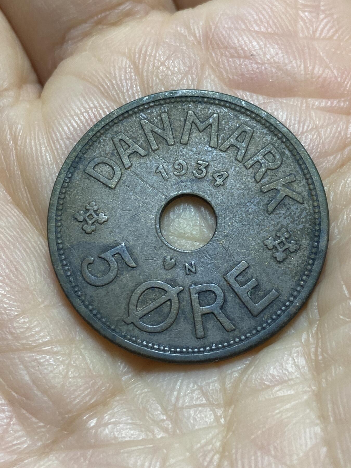 2025年第一百一十八场(总第一百四十四场）外国好品散币(免佣金) 丹麦🇩🇰1934年5欧尔(克里斯蒂安十世第六版，N; GJ版)