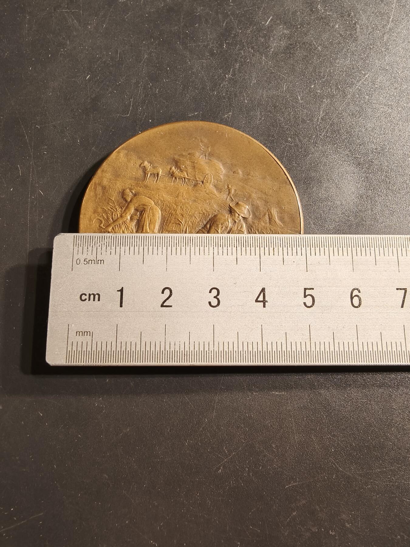 老王徽章第159期 法国1914年瓦唐市农业展大铜章     直径50mm.   重量57.5g