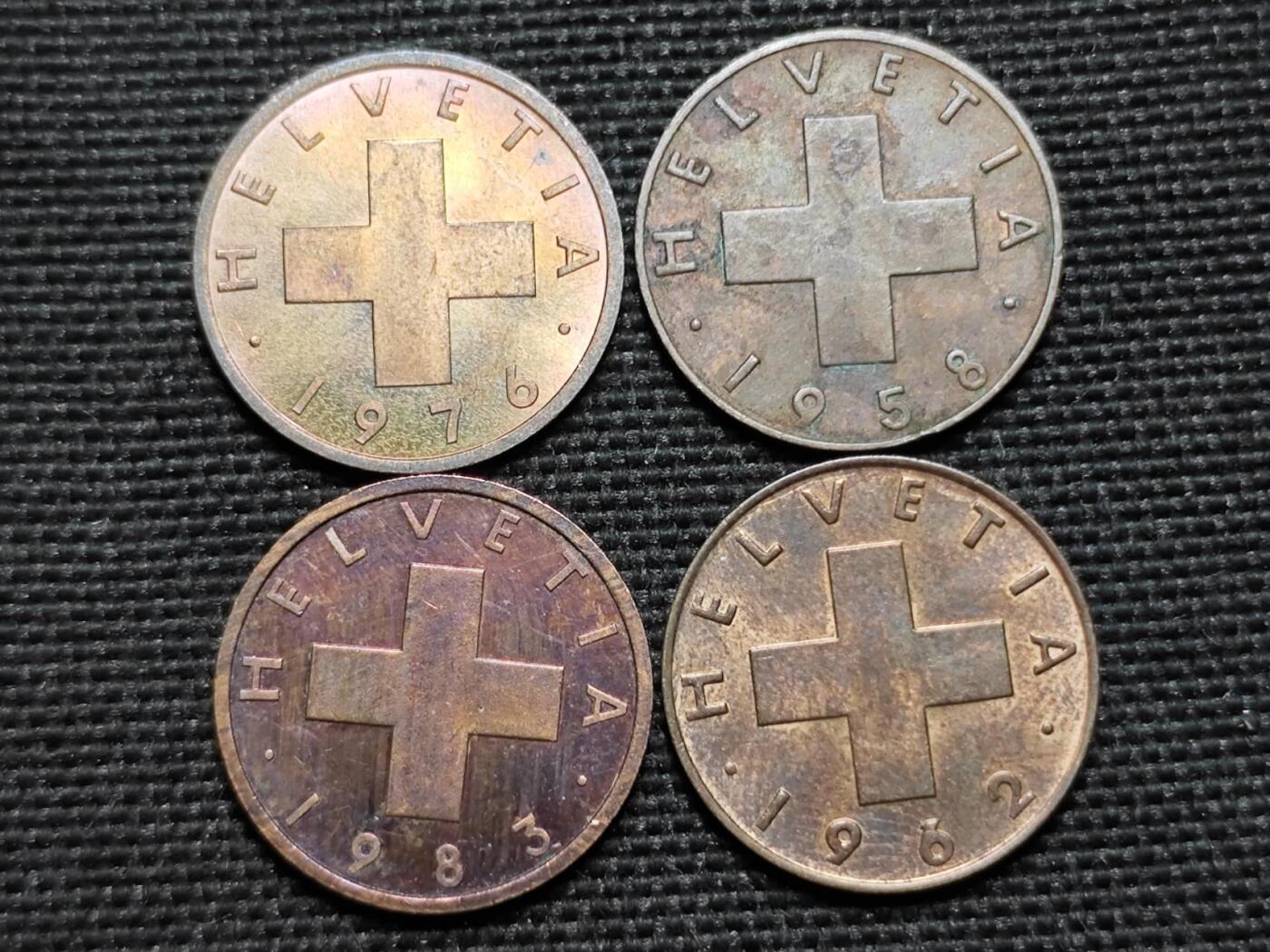 KK钱币收藏小铺  第359场  2月预留时间 周末发货  瑞士1分铜币一组4枚