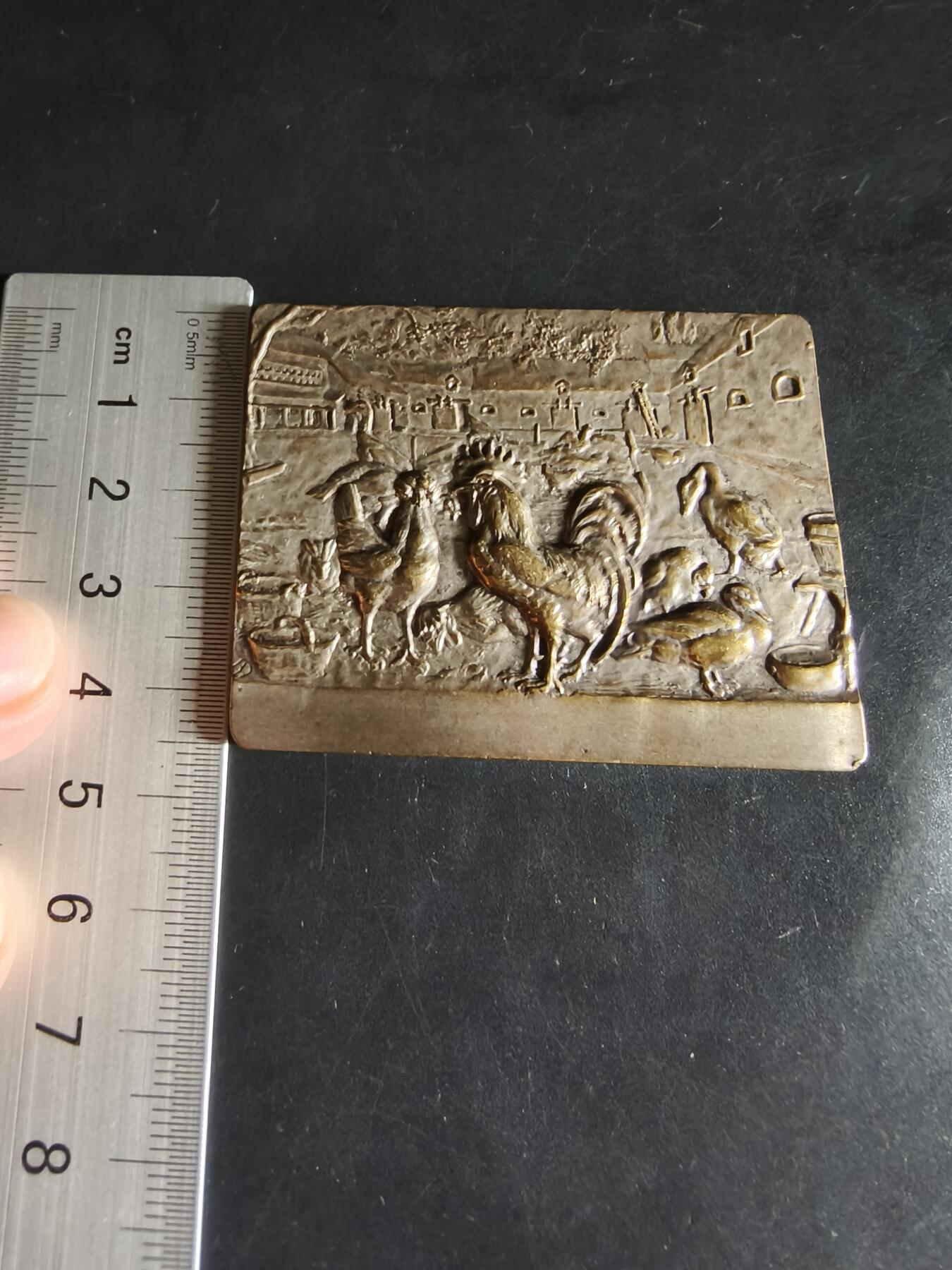 老王徽章第159期 法国奥尔良市养殖业方形镀银大铜章     尺寸57×45mm.    重量69.4g