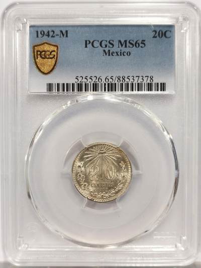 博洋堂世界钱币拍卖第144期（全场包邮） - PCGS MS65 墨西哥1942年鹰洋20分银币
