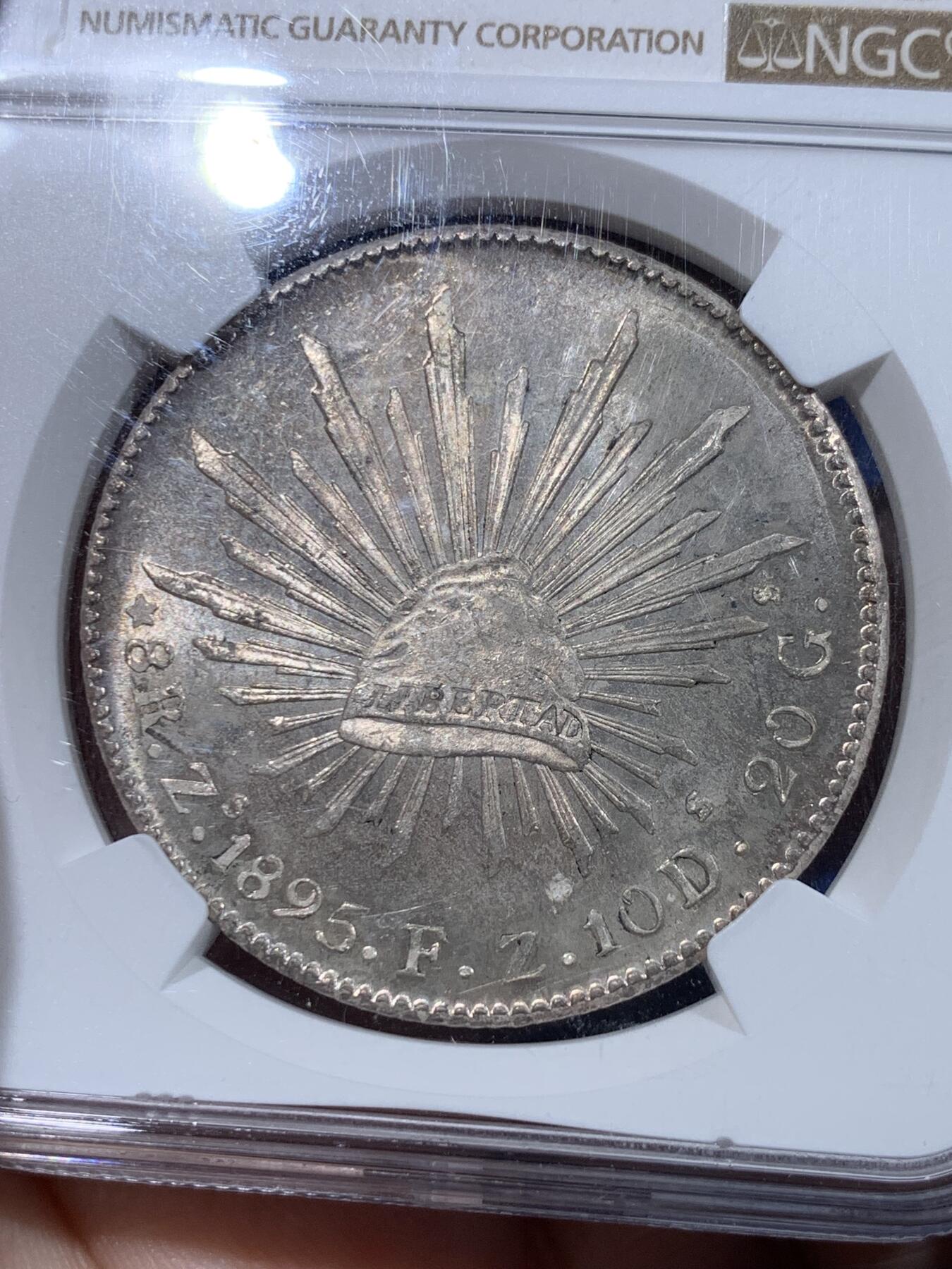 《竞宝斋》第433场 周日，周一 2场连拍 （全场包邮） NGC MS63 墨西哥 1895年ZS FZ版 花边鹰洋 凝霜感强烈