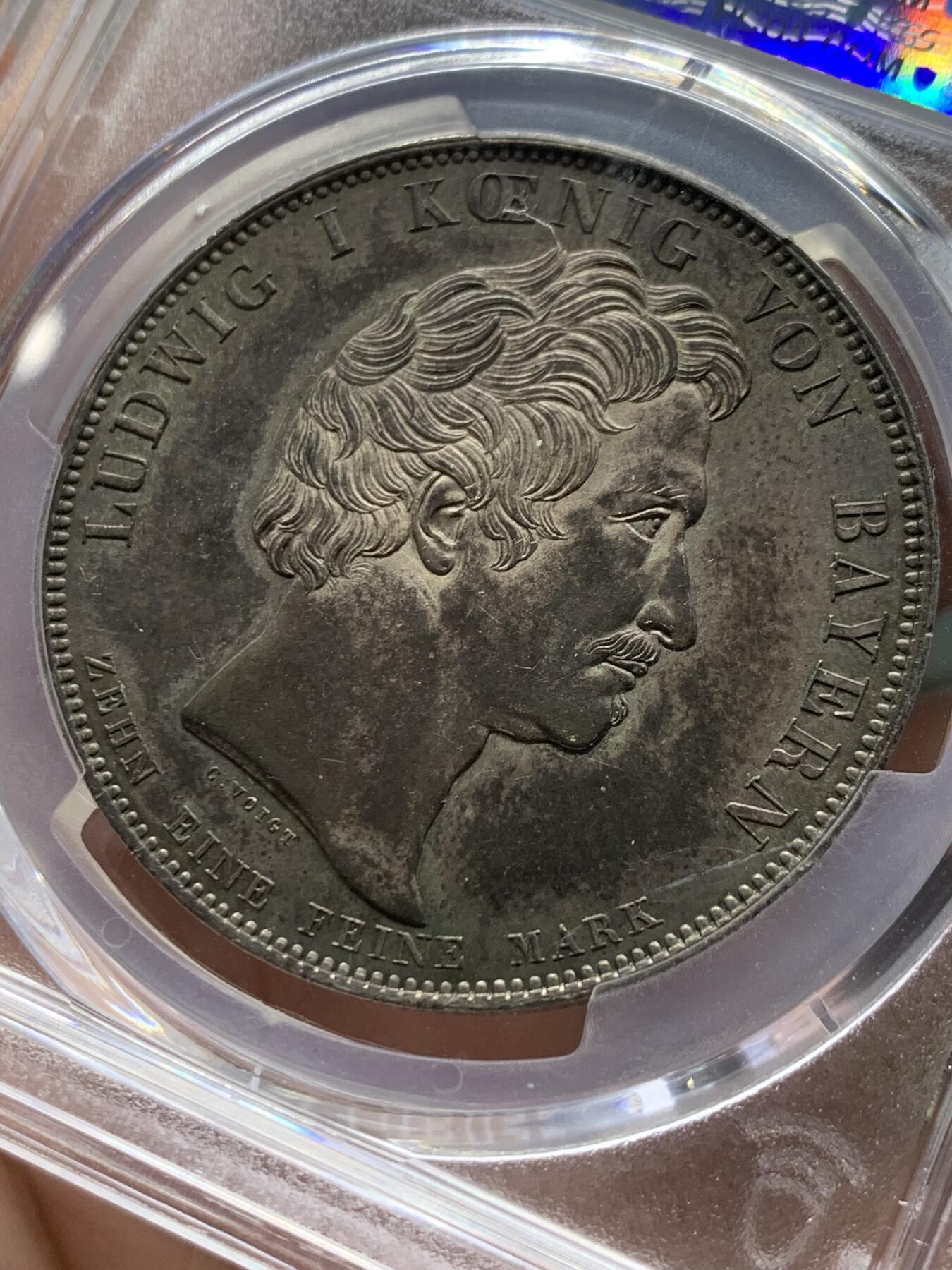 《竞宝斋》第433场 周日，周一 2场连拍 （全场包邮） PCGS AUD 德国 1828年巴伐利亚祝福王室历史协定泰勒 底板细腻 包浆也很不错 感觉错杀了