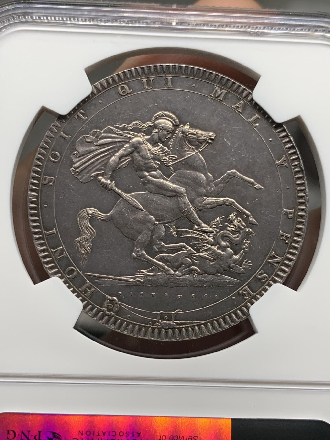《竞宝斋》第433场 周日，周一 2场连拍 （全场包邮） NGC MS61 英国 1818年 乔治三世 1克朗马剑大银币